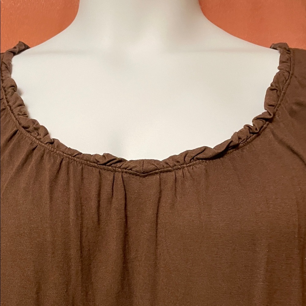 Talbots Chocolate Ruffle Trim Blouse - Picture 3 of 4